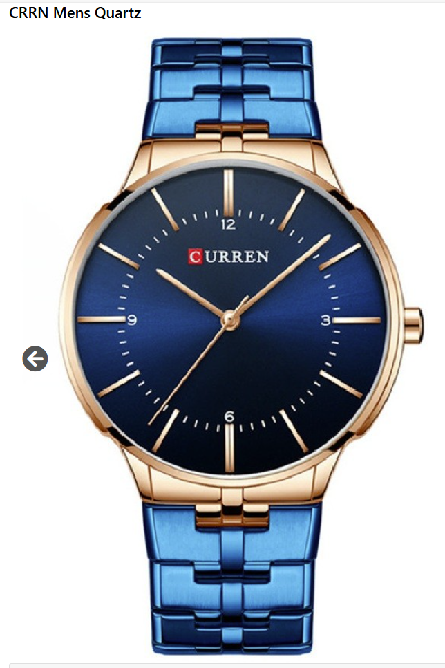Curren watch with blue and gold strap on a white background